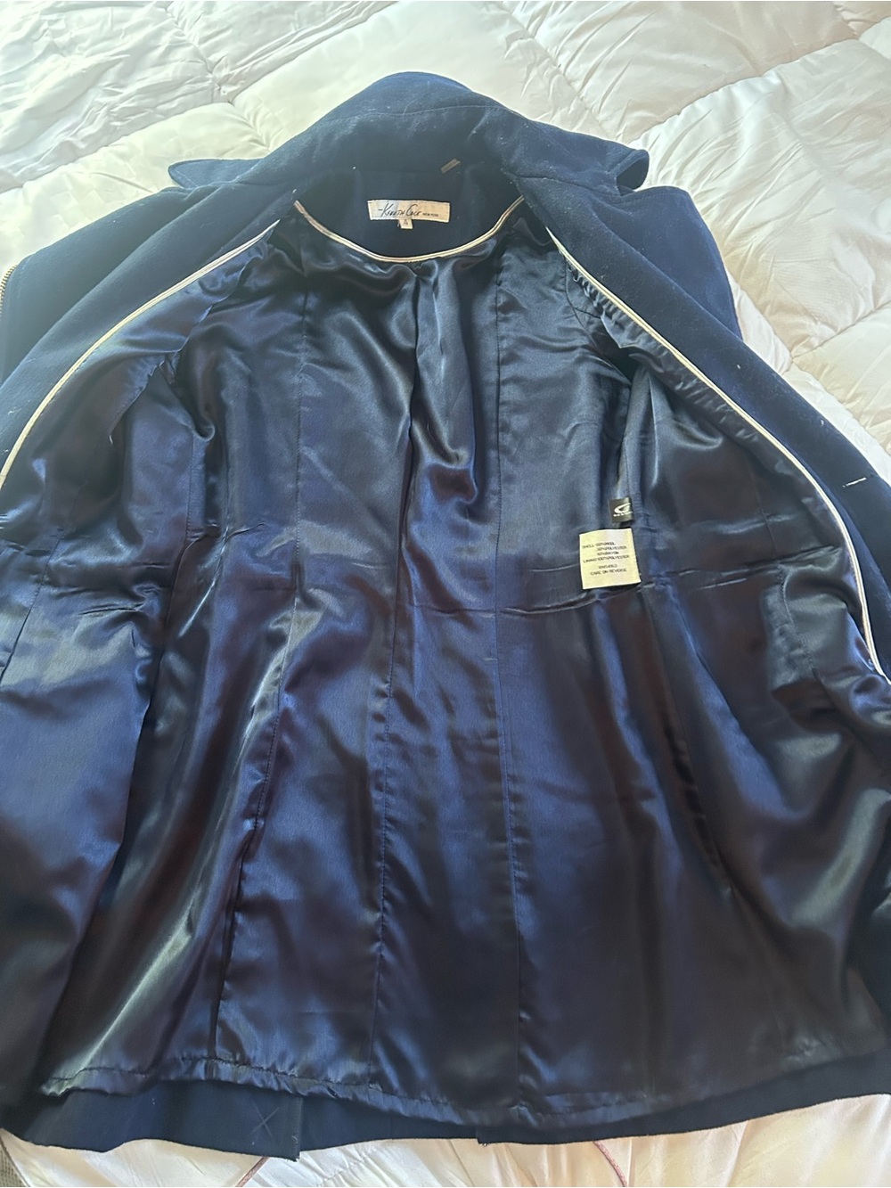 Kenneth Cole New York Navy Belted Wool-Blend Pea Coat with Gold Hardware - Picture 5 of 9
